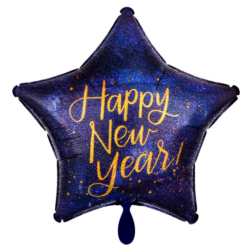 Silvester Sternballon Happy New Year, Mitternachtsblau mit goldener Schrift