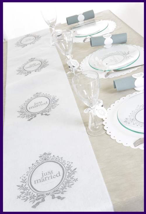 Tischläufer, Tischdekoration, Hochzeit Just Married in Weiß