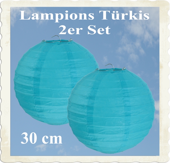 Türkisfarbige Lampions, 2 Stück, 30 cm