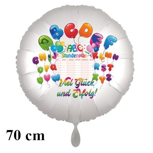 Viel Glück und Erfolg zum Schulanfang! ABC Satinweißer Rund-Luftballon aus Folie, 70 cm