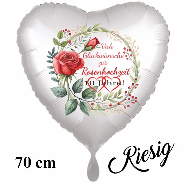 Viele Glückwünsche zur Rosenhochzeit Großer Luftballon aus Folie in Herzform