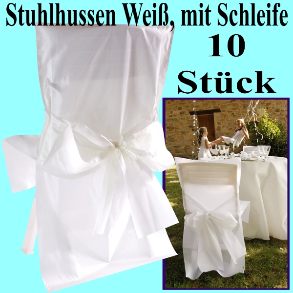 weiße Stuhlhussen mit Schleifen, 10 Stück