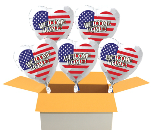 5 Stück Folienballons mit Ballongas, Welcome Home USA-Flaggen-Luftballons, 45 cm zum Versand im Karton