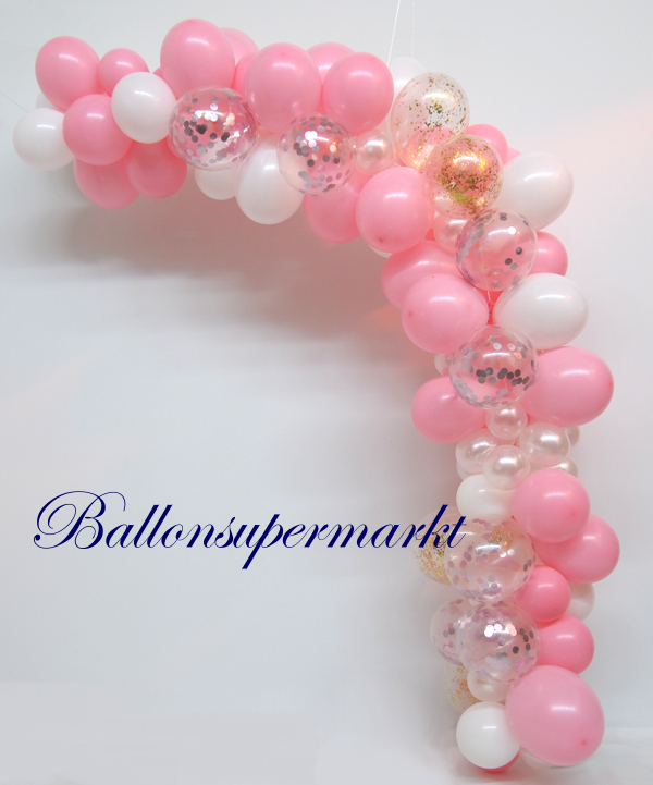 Wild zusammengestellte, moderne Ballongirlande Rosa-Weiß