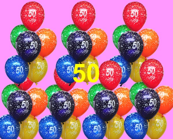 Luftballons Zahl 50, 50 Ballons aus Latex, zum 50. Geburtstag