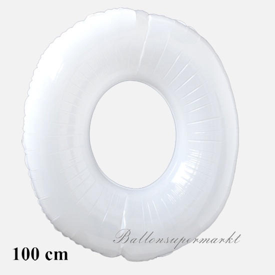Zahlendekoration, Zahl 0, weiß, großer Folienballon, 1 Meter