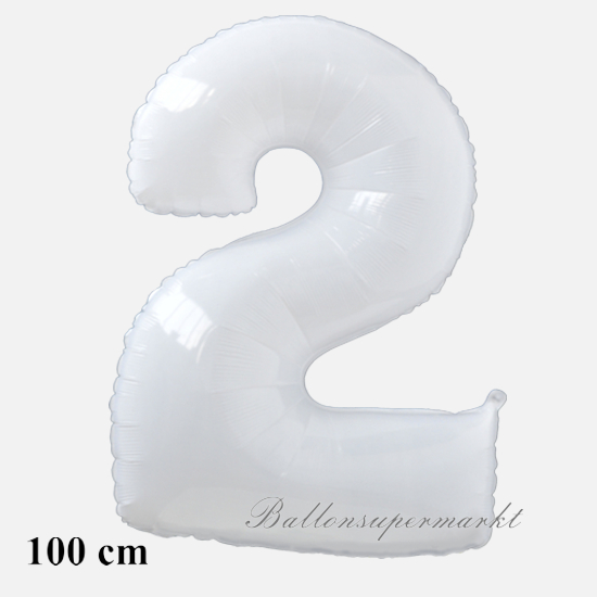 Zahlendekoration, Zahl 2, weiß, großer Folienballon, 1 Meter