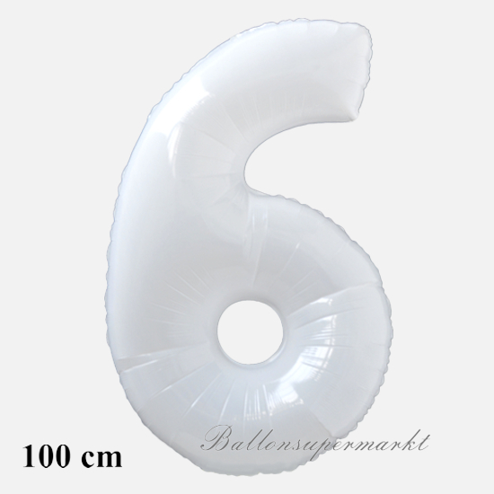 Zahlendekoration, Zahl 6, weiß, großer Folienballon, 1 Meter