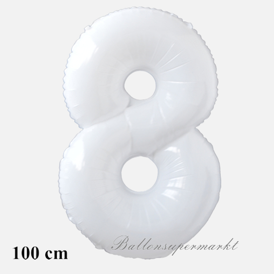 Zahlendekoration, Zahl 8, weiß, großer Folienballon, 1 Meter