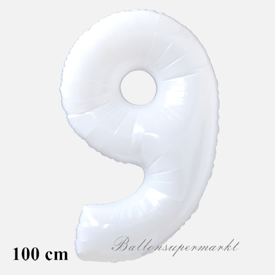 Zahlendekoration, Zahl 9, weiß, großer Folienballon, 1 Meter