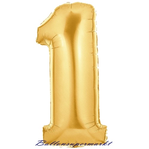Zahlendekoration, Zahl 1, gold, großer Folienballon, 1 Meter