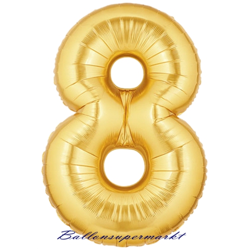 Zahlendekoration, Zahl 8, gold, großer Folienballon, 1 Meter