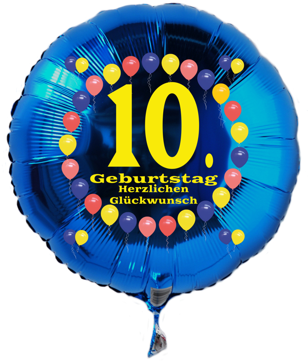 Luftballon zum 10. Geburtstag, Balloons, Rundballon mit Ballongas Helium