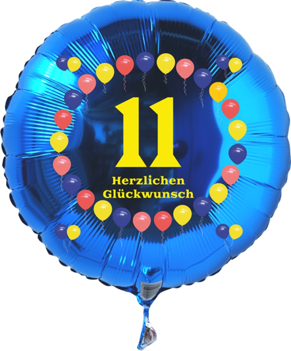 Luftballon zum 11. Geburtstag, Balloons, Rundballon mit Ballongas Helium