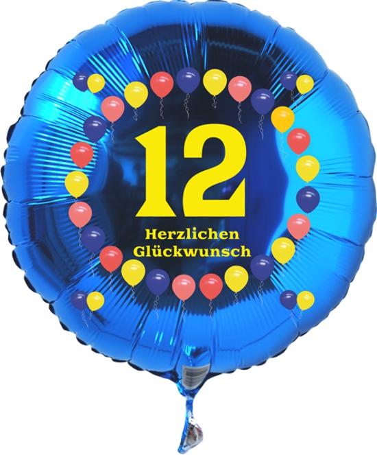 Luftballon zum 12. Geburtstag, Balloons, Rundballon mit Ballongas Helium