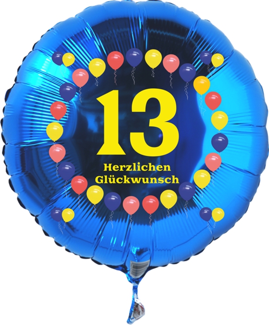 Luftballon zum 13. Geburtstag, Balloons, Rundballon mit Ballongas Helium
