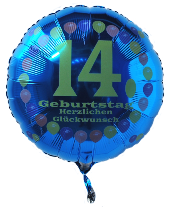Luftballon zum 14. Geburtstag, Balloons, Rundballon mit Ballongas Helium