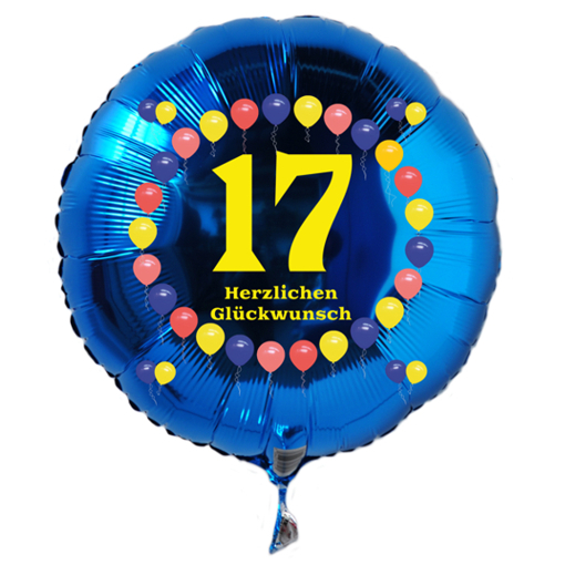 Luftballon zum 17. Geburtstag, Balloons, Rundballon mit Ballongas Helium