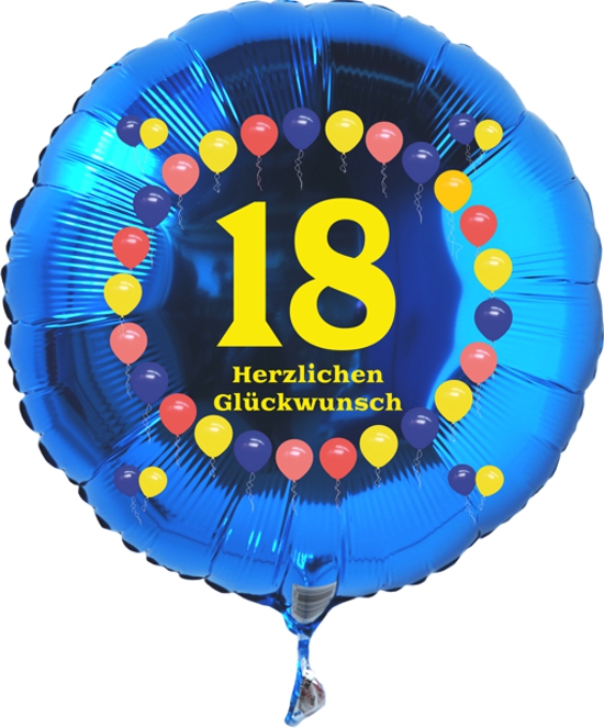 Luftballon zum 18. Geburtstag, Balloons, Rundballon mit Ballongas Helium
