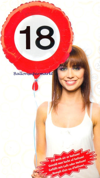 Geburtstag 18. Luftballon, Schild Zahl 18 ohne Helium-Ballongas
