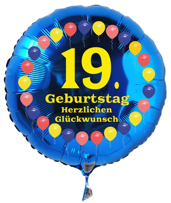 Luftballon zum 19. Geburtstag, Balloons, Rundballon mit Ballongas Helium