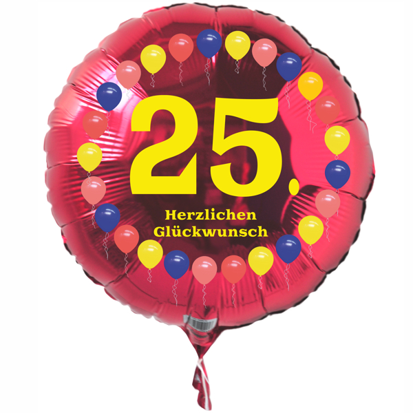 Luftballon zum 25. Geburtstag, Balloons, Rundballon mit Ballongas Helium