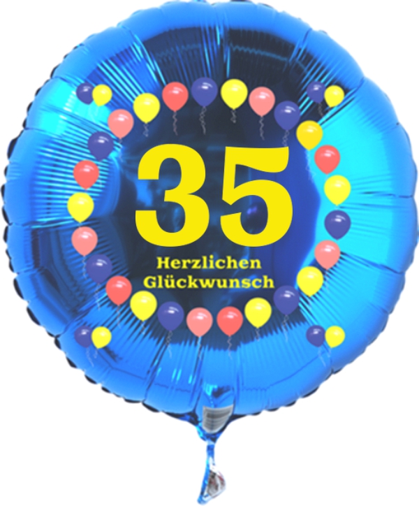 Luftballon zum 35. Geburtstag, Balloons, blauer Rundballon mit Ballongas Helium