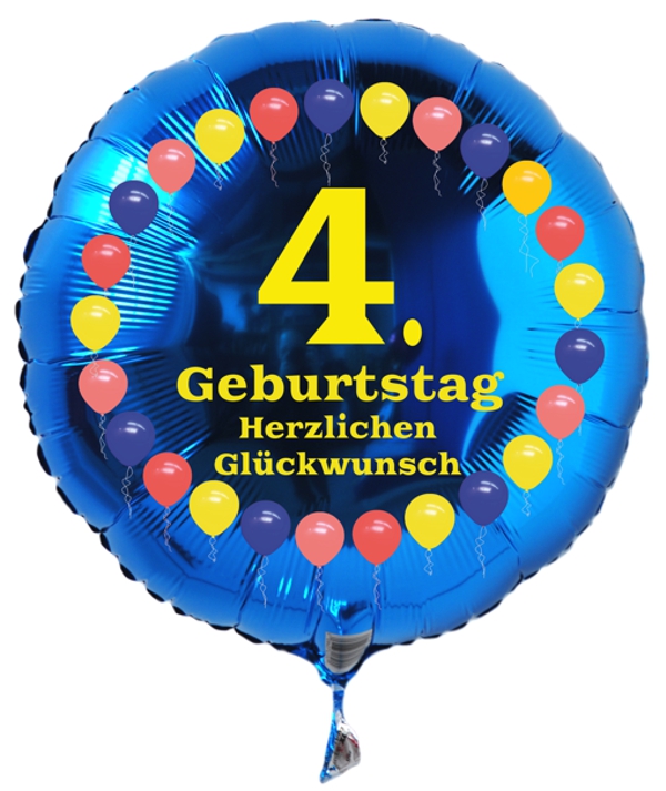 Luftballon zum 4. Geburtstag, Balloons, Rundballon mit Ballongas Helium