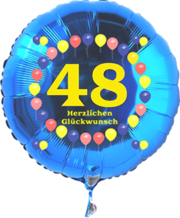 Luftballon zum 48. Geburtstag, Balloons, blauer Rundballon mit Ballongas Helium
