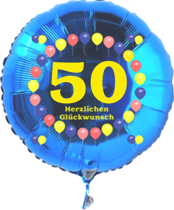Luftballon zum 50. Geburtstag, Balloons, blauer Rundballon mit Ballongas Helium