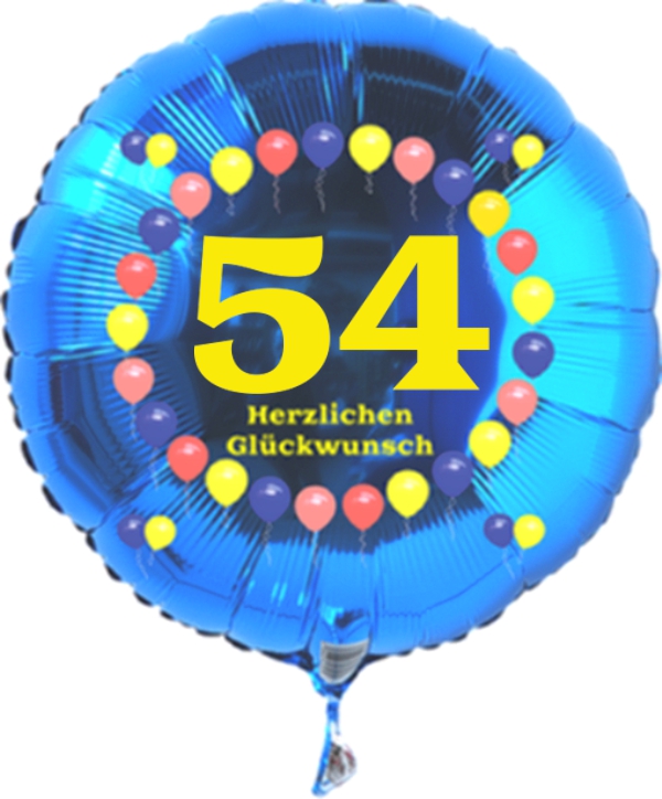 Luftballon zum 54. Geburtstag, Balloons, blauer Rundballon mit Ballongas Helium