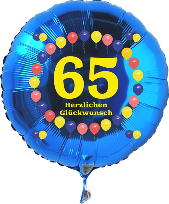 Luftballon zum 65. Geburtstag, Balloons, Rundballon mit Ballongas Helium