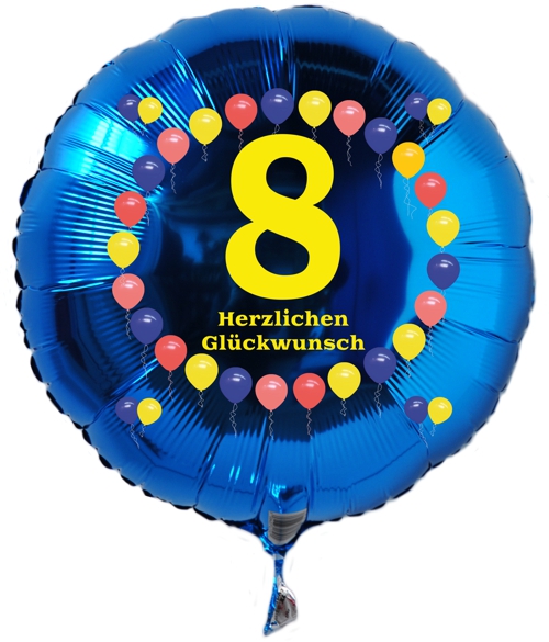 Luftballon zum 8. Geburtstag, Balloons, Rundballon mit Ballongas Helium