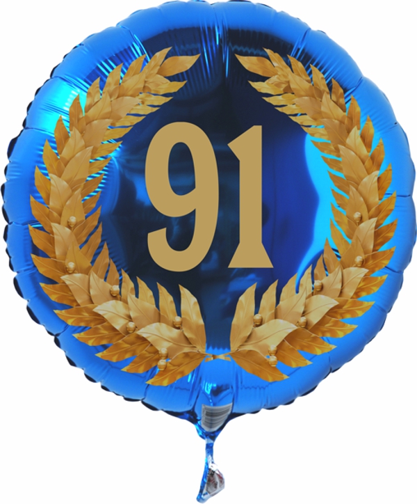 Zum 91. Geburtstag, Jubiläum, Jahrestag, Luftballon Zahl 91 mit Ballongas