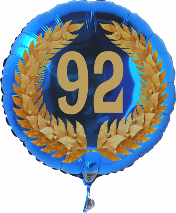 Zum 92. Geburtstag, Jubiläum, Jahrestag, Luftballon Zahl 92 mit Ballongas