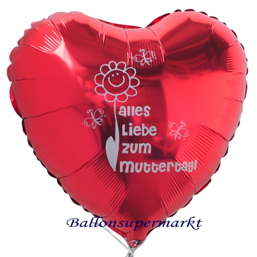Zum Muttertag: Luftballon in Herzform aus Folie. Alles Liebe zum Muttertag!