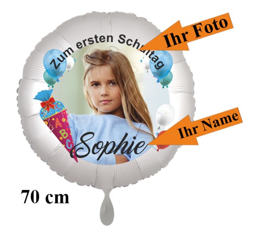 70-cm-Luftballon-in-Weiß-mit-Foto-und Name-Schulkind-zum-Schulanfang-zur-Einschulung