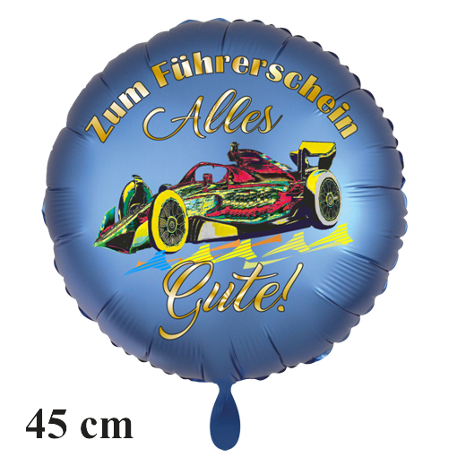 Zum Führerschein Alles Gute! Satinblauer Luftballon , 45 cm, mit Helium