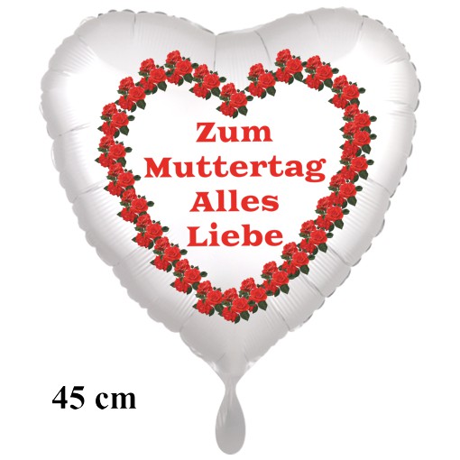 Zum-Muttertag-Alles-Liebe-weisser-Herzluftballon-aus-Folie-mit-Helium aus Folie