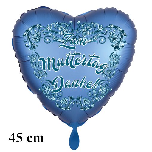 Zum Muttertag Danke! Herzluftballon, Folie, satinblau, 45 cm
