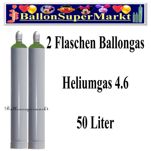 Zwei Flaschen Ballongas, 50 Liter Helium 4.6, Ballonsupermarkt Lieferservice NRW