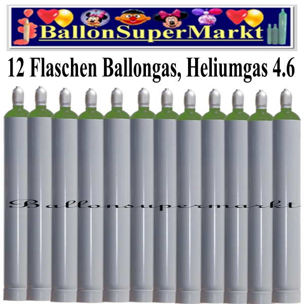 Zwölf Flaschen Ballongas, 50 Liter, Helium 4.6, Ballonsupermarkt-Lieferservice NRW