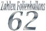 Folienballons Zahl 62 ohne Helium