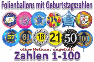 Luftballons aus Folie ohne Helium mit Geburtstagszahlen