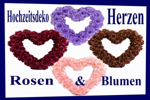 Hochzeitsdeko, Herzen aus textilen Rosen und Blumen