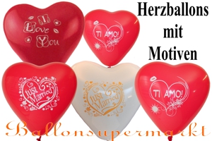 Herzluftballons aus Latex mit Motiven