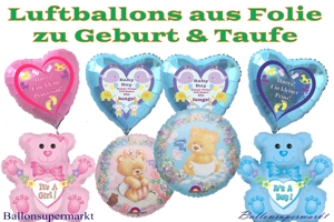 Folienballons aus Folie zu Geburt und Taufe ohne Helium