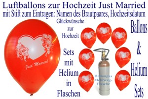 Luftballons Hochzeit, zum Eintragen mit Stift, Namen des Brautpaares und Hochzeitsdatum