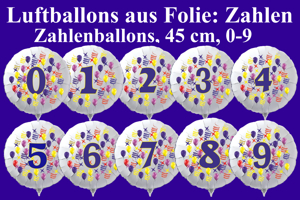 Luftballons aus Folie mit Zahlen inklusive Helium