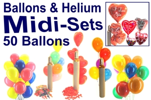Midi-Set 2, 50 Luftballons mit Ballongasflasche